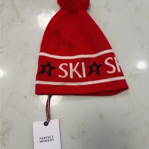Perfect Moment Red Ski Hat with Pom-Pom NWT